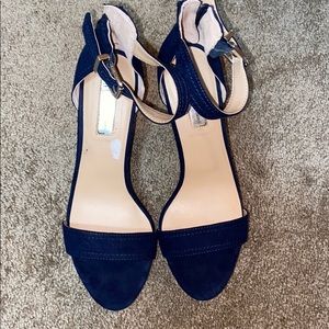 Blue suede wedges